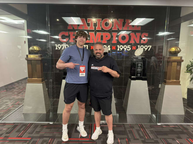 Shawn Hammerbeck, left, and Nebraska head coach Matt Rhule. (Photo credit: Shawn Hammerbeck/X)