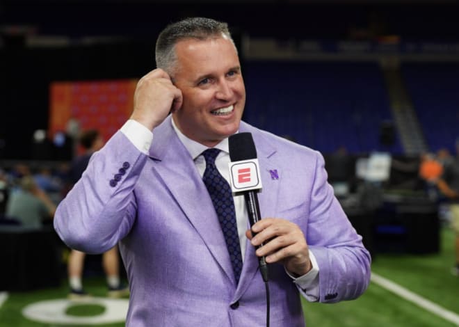 Northwestern head coach Pat Fitzgerald speaks at Big Ten Media Days Credit Big Ten Conference 