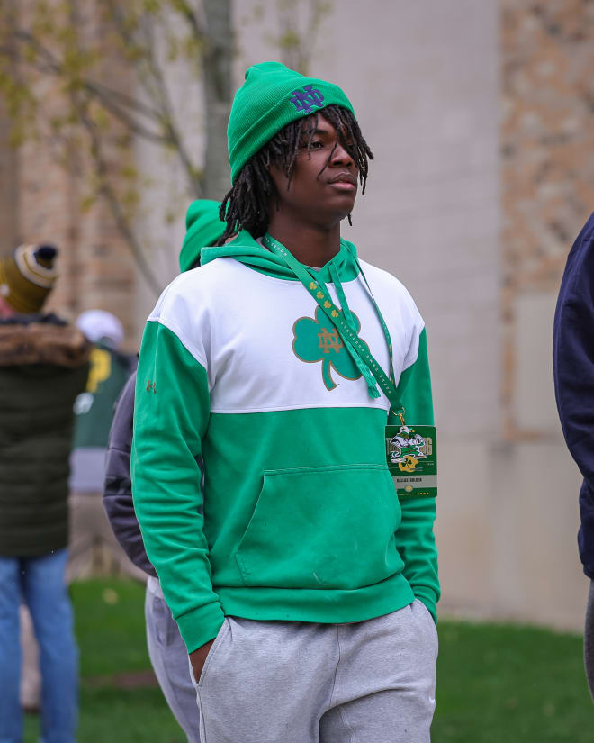 2025 cornebrack target Dallas Golden visited Notre Dame for the Blue-Gold Game last Saturday. Golden said he appreciated the coaching staff’s message about opportunities beyond football.