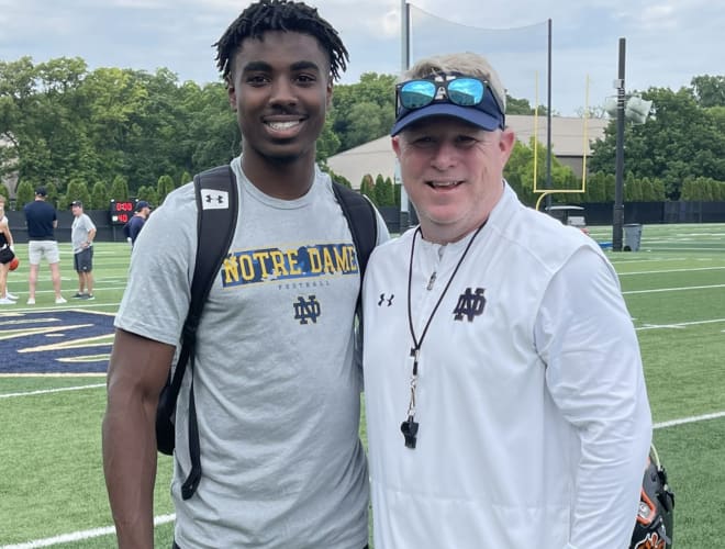 Notre Dame Fighting Irish football recruiting target Micah Tease with associate head coach Brian Polian