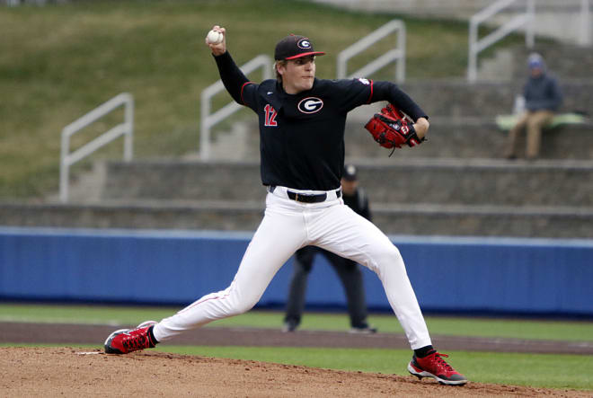 Georgia starter Jonathan Cannon delivered a pitch early in Friday's game against UK.