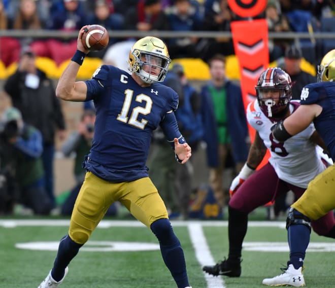 In addition to throwing 53 passes for 341 yards, Ian Book led the Irish in rushing against Virginia Tech with 50 yards and the game-winning touchdown.