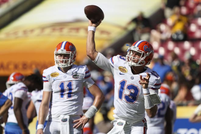 Former Florida QB Feleipe Franks (right) with current starter Kyle Trask (left).