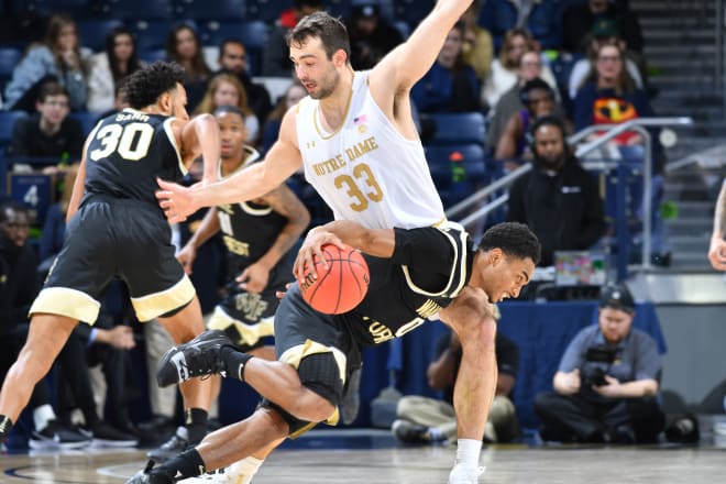 Notre Dame looks for a regular-season sweep of Tech, and consecutive league wins. 