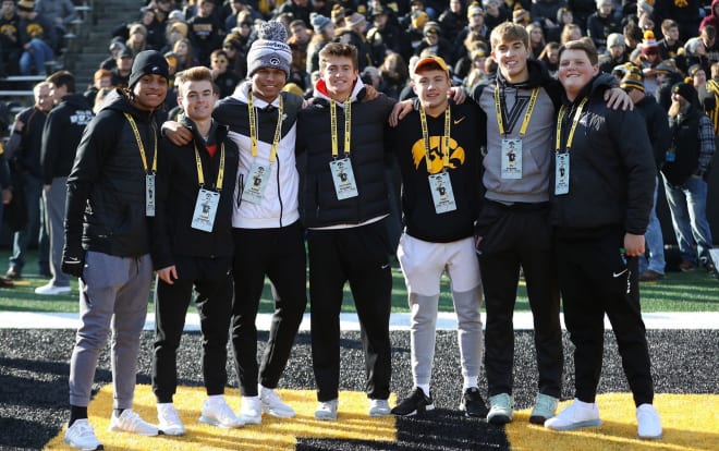 Iowa hosted several prospects from West Des Moines Valley Saturday including Eli Raridon (second from right).