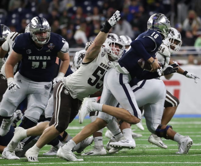 Western Michigan defensive lineman Braden Fiske (55) is set to visit Notre Dame Friday as a potential grad transfer.