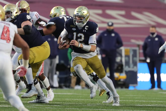 Ian Book shone again with 283 yards passing 85 rushing in the 45-31 win at Boston College.