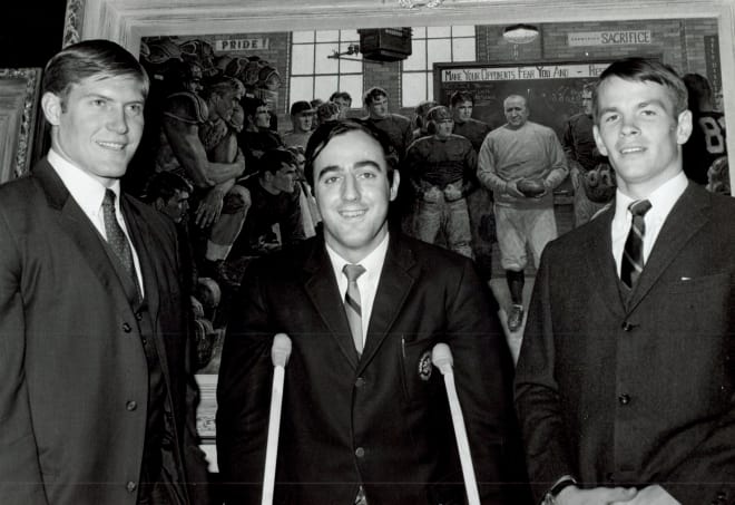Left to right, tackle Georgie Kunz, quarterback Terry Hanratty and wide receiver Jim Seymour led the 1965 recruiting class.