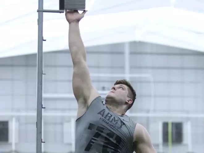 Big Army OT Brett Toth in action during today's Pro-Day at West Point