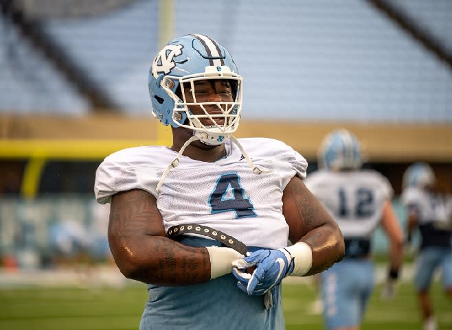 UNC DL Travis Shaw was down 25 pounds when spring practice started from his weight last fall.