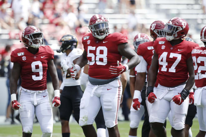Alabama defensive lineman Christian Barmore (58) could be the Crimson Tide's top pass rusher this season. Photo | Getty Images 