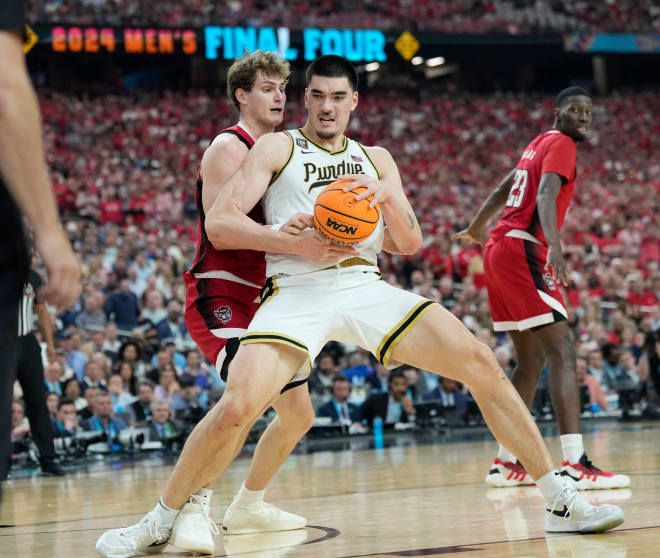 Purdue senior center Zach Edey had 20 points and 12 rebounds against NC State at the Final Four on April 6. He went No. 9 in the NBA Draft on Wednesday to the Memphis Grizzlies.