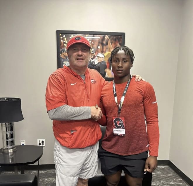 Kirby Smart and Rivals100 running back Anthony Rogers. Photo via Rogers' Twitter.