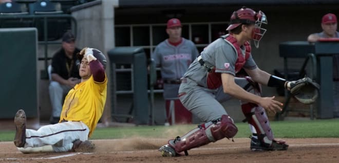 Andrew Shaps (sliding) hitting .299 with 17 RBI, tied for the team high in home runs with five