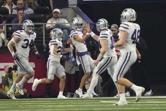 RJ Garcia and Will Howard celebrate a touchdown in the Big 12 Championship game against TCU