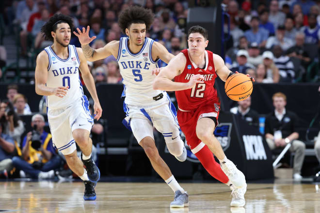 Michael O'Connell pushes the ball against Duke in the Elite Eight. 