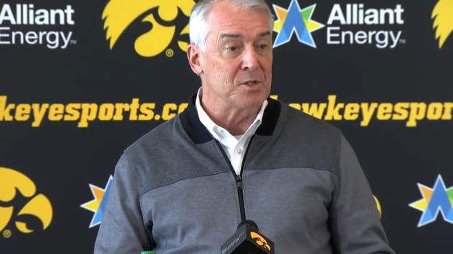 Iowa athletic director Gary Barta addresses reporters during the February 1 news conference.