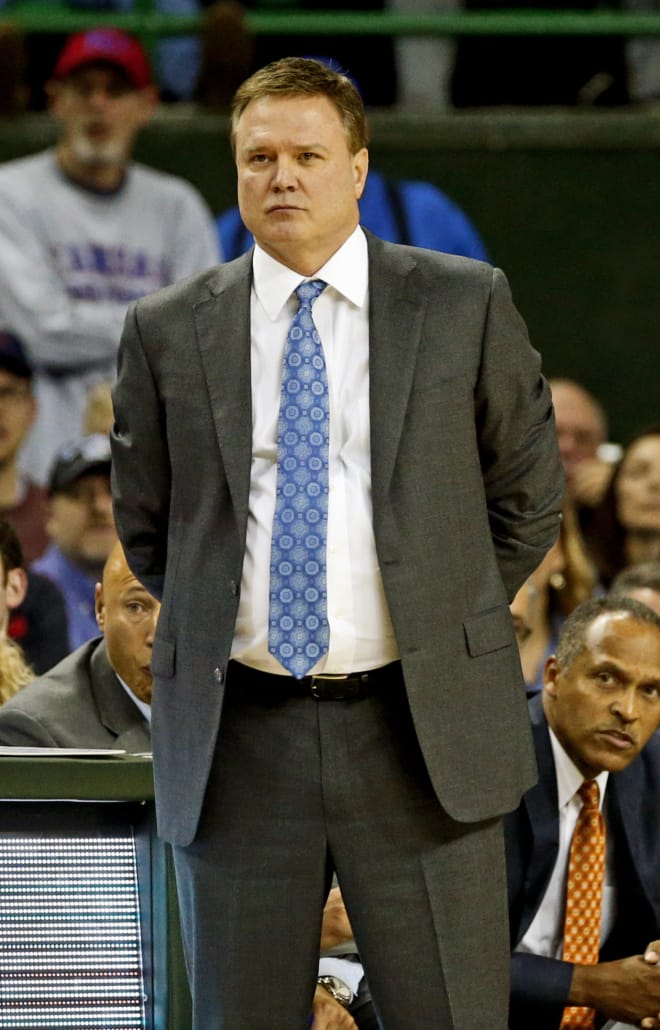 Bill Self looks on in the second half of KU's 66-60 victory over Baylor