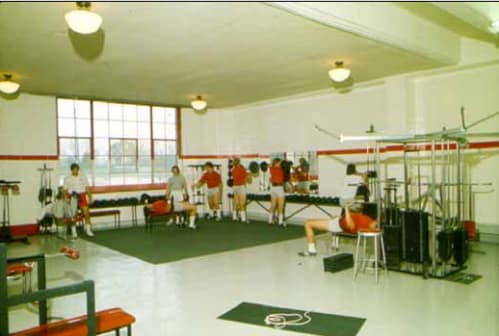Here was a picture of Nebraska's original weight room in the old Schulte Field House. 