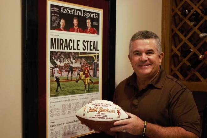Todd Graham was ASU's head coach at the time, seen here holding one of the game balls from this memorable contest (Jordan Kaye photo)