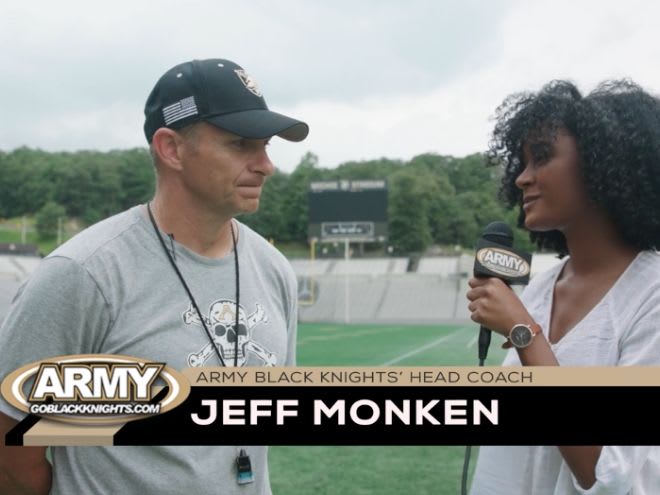 Army Head Coach Jeff Monken with GBK Sideline Reporter, Ashley Zarrelli