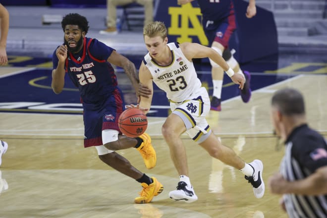 Notre Dame men's basketball junior guard Dane Goodwin versus Detroit Mercy on Dec. 6, 2020