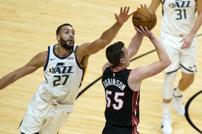 Former Michigan Wolverines basketball sharpshooter Duncan Robinson is averaging 3.3 made threes per game with the Miami Heat.