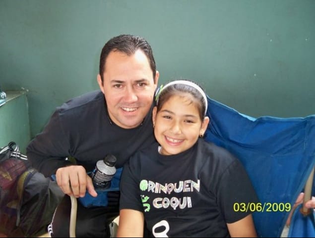Andrea Fuentes, ten years old, with her father Roberto