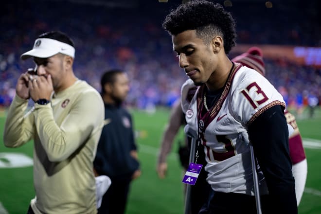 Jordan Travis made the trip to Gainesville, and he caught up with teammates before and after the game.