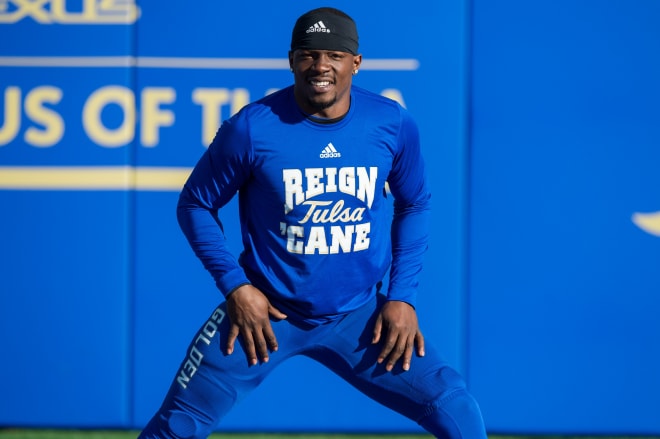 TU senior WR Keylon Stokes warms up prior to a Tulsa home game this season.