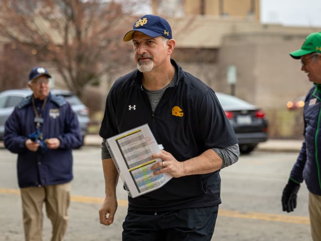 Notre Dame offensive line coach Joe Rudolph has starting job competitions to monitor this spring.