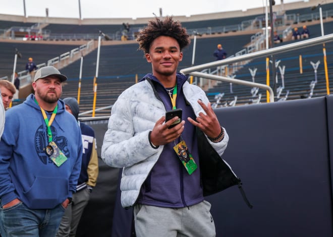 2025 WR prospect Jerome Bettis Jr., took in Notre Dame's 35-14 upset of Clemson last Saturday night at Notre Dame Stadium during a recruiting visit.