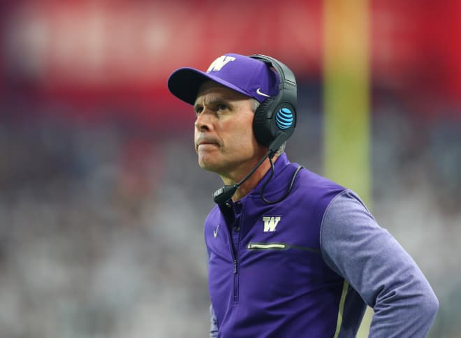 Washington Huskies head coach Chris Petersen in the first half against the Penn State Nittany Lions in the 2017 Fiesta Bowl at University of Phoenix Stadium. Photo  Credit: Mark J. Rebilas-USA TODAY Sports