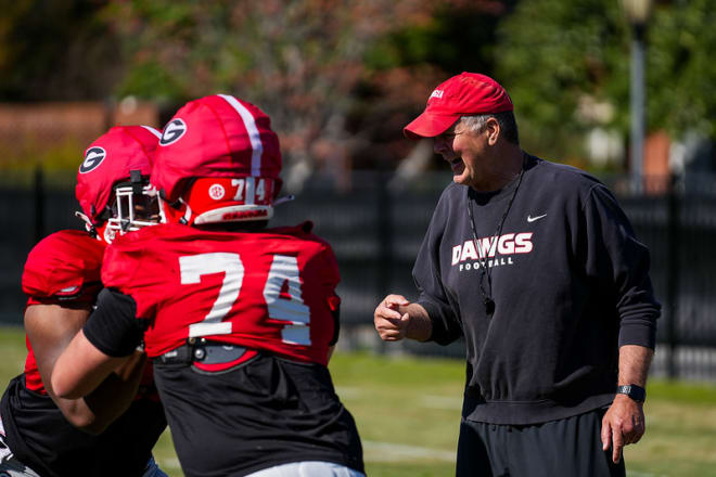 Offensive line coach Stacy Searels during a recent practice.