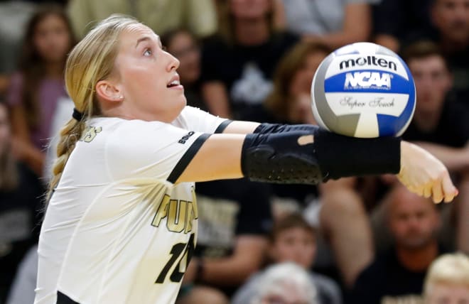 Purdue Boilermakers Ali Hornung (10) hits the ball during the NCAA women s volleyball match against the Creighton Bluejays, Saturday, Aug. 26, 2023, at Purdue University s Holloway Gymnasium in West Lafayette, Ind. Creighton won 3-0.