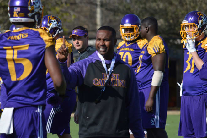 New East Carolina wide receivers coach Keith Gaither embarks on his first practice in Greenville.