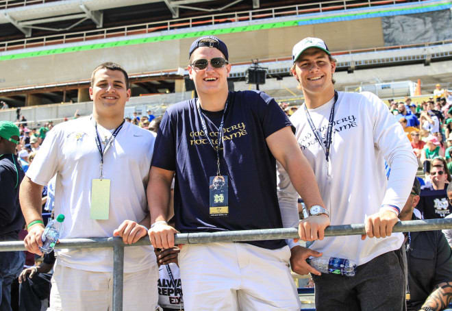 Notre Dame secured early commitments this past cycle from, left to right, DT Kurt Hinish, OT Joshua Lugg and TE Brock Wright