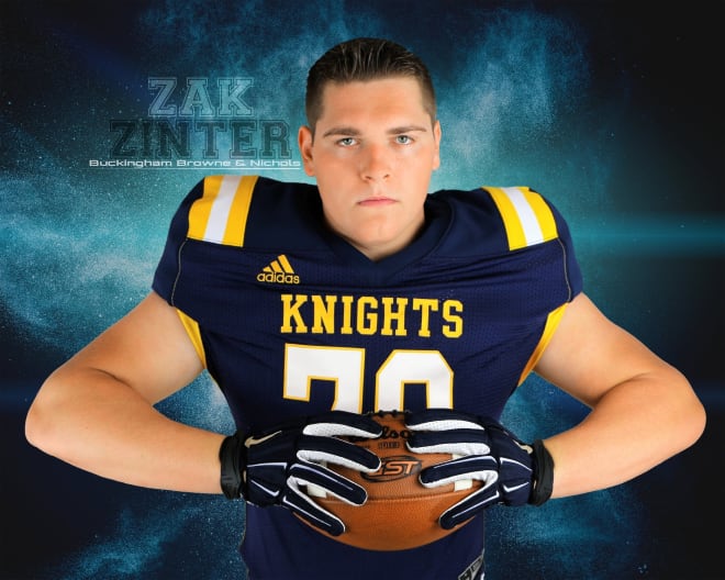 Cambridge (Mass.) Buckingham Browne & Nichols four-star offensive tackle Zak Zinter committed to the Michigan Wolverines football program on May 16.