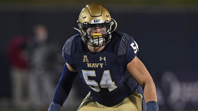 Navy Midhipmen linebacker Diego Fagot vs. Notre Dame Fighting Irish football