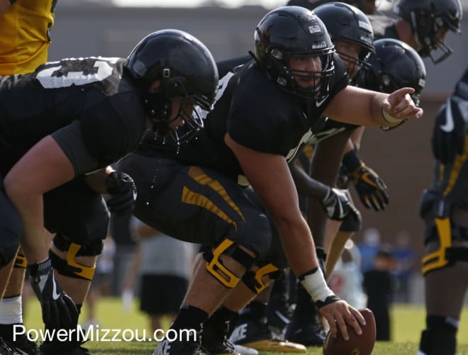 Case Cook (center) has drawn praise from Barry Odom for his performance through the first five days of camp.