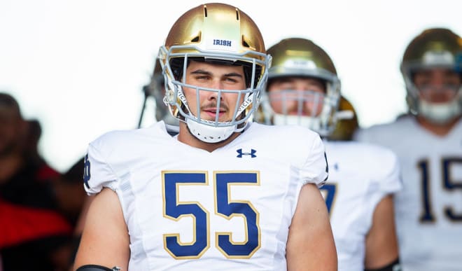 Notre Dame Fighting Irish football rising senior offensive lineman Jarrett Patterson