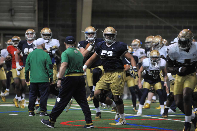 Notre Dame's seventh practice was held indoors on Friday morning.