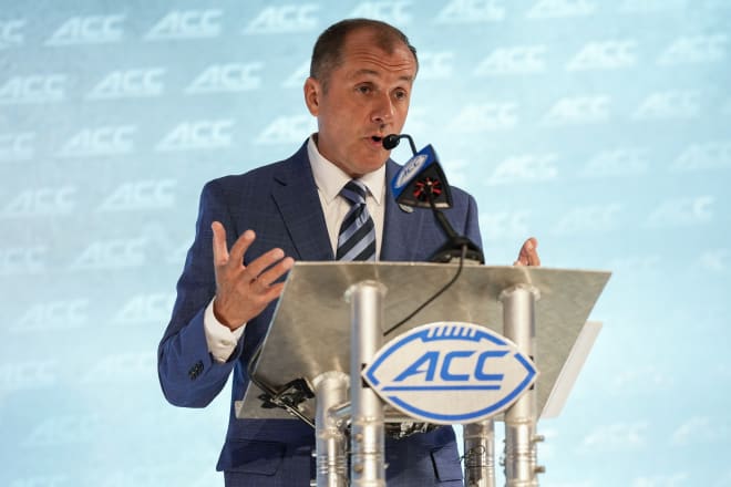 Jim Phillips speaks at the ACC Kickoff event last summer.