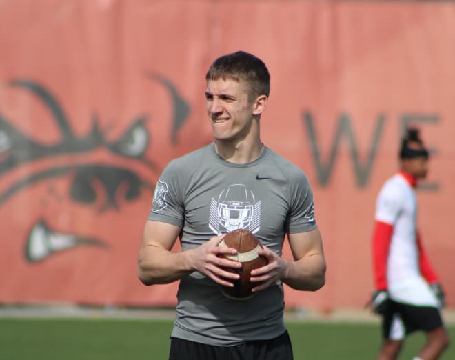 Gibsonia (Pa.) Pine Richland 2018 quarterback and Notre Dame commit Phil Jurkovec at Sunday's The Opening Regional Cleveland.