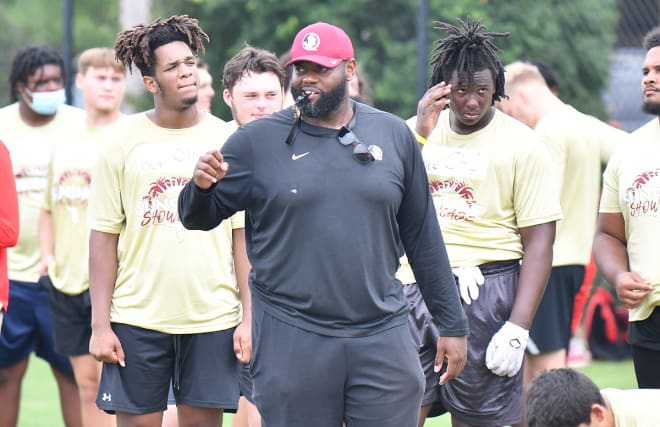 FSU OL coach Alex Atkins will be checking out several prospects at the Big Man Camp this week.