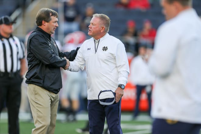 Kirby Smart and the Bulldogs registered a hard-fought 20-19 victory over Brian Kelly and the Fighting Irish at Notre Dame Stadium in 2017.