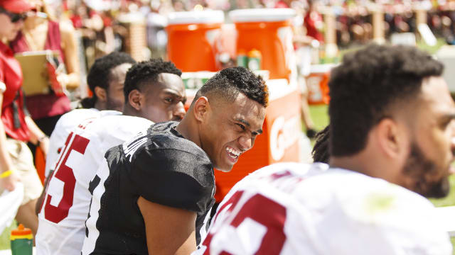 Alabama backup quarterback Tua Tagovailoa completed 17 of 29 passes for 313 yards and three touchdowns with an interception during the Crimson Tide's A-Day. Photo | Laura Chramer