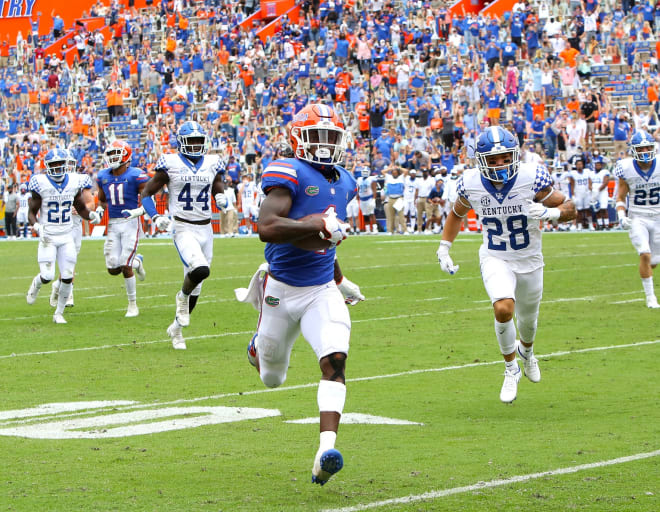 Florida's Kadarius Toney returned a punt 50 yards for a touchdown just before halftime to give the Gators a lead they would never relinquish.
