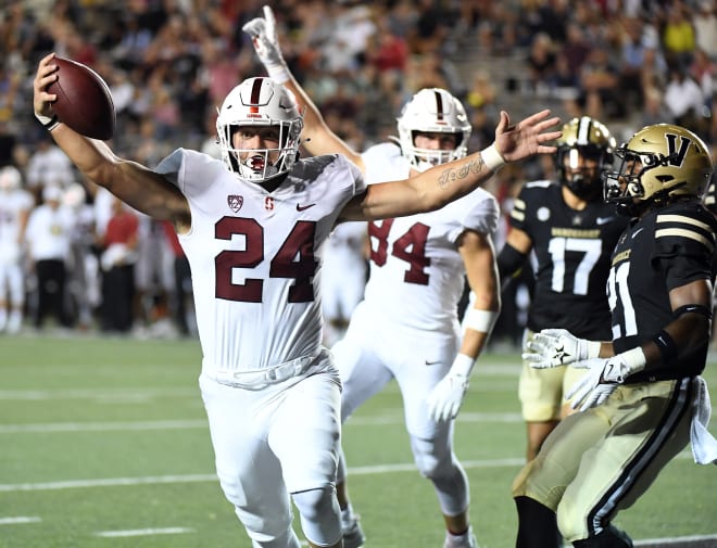 Stanford senior fullback Jay Symonds, Jr. scoring a touchdown. 