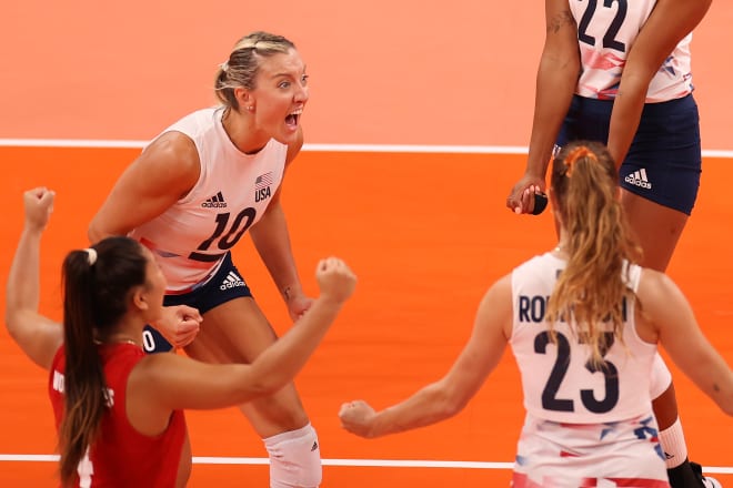Former Huskers (pictured) Justine Wong-Orantes, Jordan Larson and Kelsey Robinson led Team USA to the gold medal in volleyball on Sunday. 